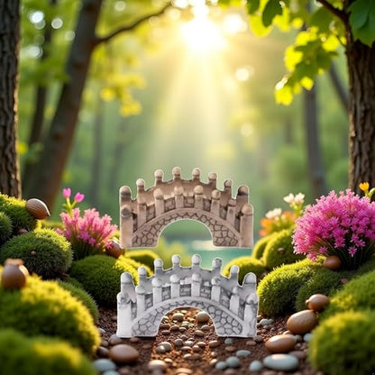 2 Pcs Gray and Brown Miniature Stone Arch Bridges - Fairy Garden Ornaments for Dollhouse, Aquarium, Lawn, Patio, and DIY Micro Landscape Decor, Mini Fairy Garden Accessories for Outdoor and Fish Tank