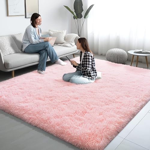 6x9 Pink Fluffy Shaggy Area Rug, Soft Plush Large Carpet for Living Room - color: Pink, size: 6' x 9' (Rectangular)