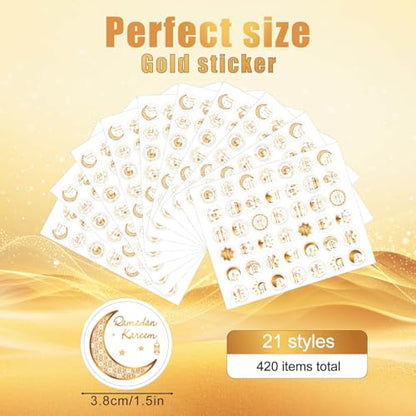 420pcs Eid Mubarak Stickers, 3.8cm/1.5in Round Self-Adhesive Ramadan Islamic Muslim Stickers Ramadan Kareem Labels for Party Favors Gift Wrapping & Celebration Decor Supplies