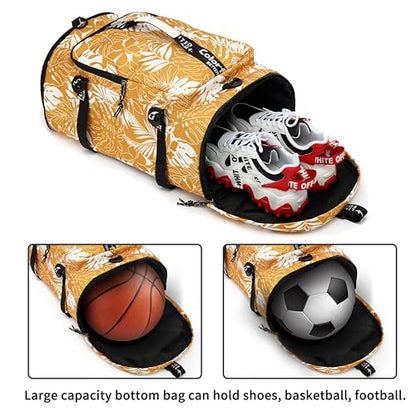 gym duffel bag backpack wrestling bag with shoe compartment 4 kinds of back method waterproof sports walking laptop - color: A-floral Yellow