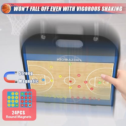 Magnetic Coaching Board – Foldable Dugout Display with Carry Handle, Leather-Covered Double-Sided Strategy & Lineup Planner for Baseball, Softball and Soccer - style: Basketball