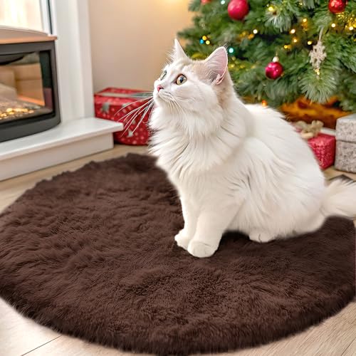 OLANLY Coffee Round Rugs for Bedroom - Machine Washable, 2 ft Circle Area Rugs for Living Room, Soft and Fluffy Shaggy Carpet for Teen Girls and Boys, Nursery Rooms, Dorms, Home Decor Aesthetic - color: Coffee, size: 2 Ft Round
