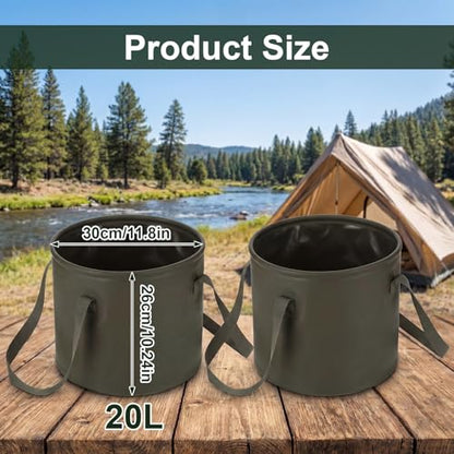 2 Pack Collapsible Bucket 5 Gallon Foldable Bucket Portable Car Wash Container, Fishing and Utility Basin with Handle, 20L for Camping, Hiking,Dish Washing, Fishing, Laundry