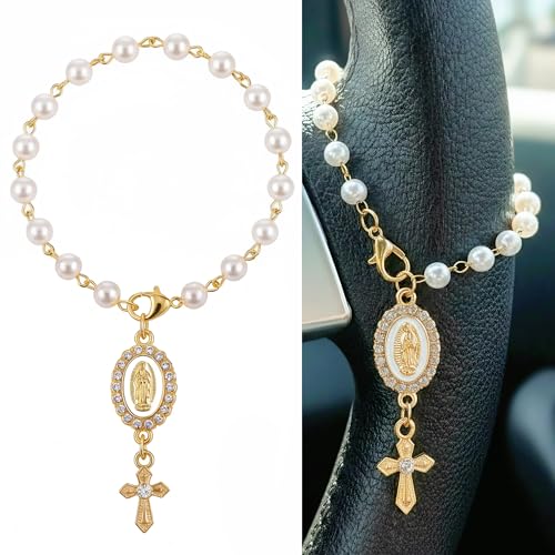 Steering Wheel Charm Cross Car Rosary for Rearview Mirror, Catholic Gift - style: B