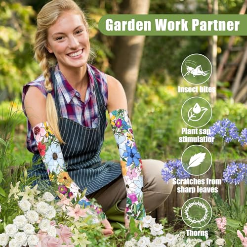 Bebila Gardening Sleeves for Women Farm UV Sun Protection Anti-Scratch Cooling Sleeves with Thumb Hole Arms Cover Outdoors - color: Multi Flowers
