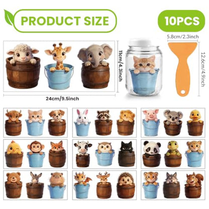 arricraft 10 Pcs Animal Buckets Theme PVC Cup Transfer Stickers, Animal in Iron Wooden Buckets UV Waterproof Cup Sticker for 16 oz Glasses Window Home Printing Decoration 24x11cm - style: Animal Buckets Theme
