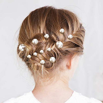 WILLBOND 40 Pack White Pearl Hair Pins, U-shaped Bobby Pins for Bridal Wedding Hairstyles, Elegant Hair Accessories for Brides, Bridesmaids, Prom and Special Occasions(Mix Size) - style: Mix style