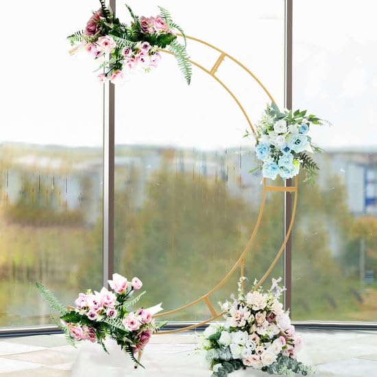 Tableclothsfactory 7.5ft Gold Metal Crescent Moon Wedding Arch Stand, Curved Flower Balloon Frame