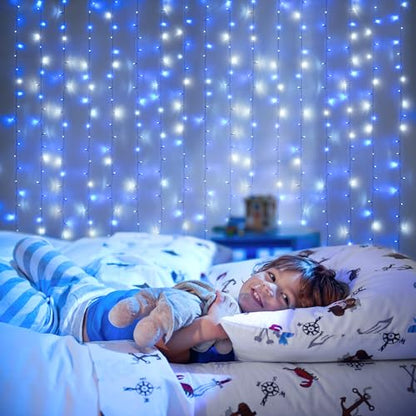 JMEXSUSS 300LED Christmas Curtain Lights Plug in, Blue and White, 9.8x9.8ft - color: Blue and White, size: 300 LED