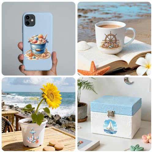 Peacoblue 18 Sheets Rub on Transfers for Crafts, Summer Elements 3.6"x3.9" UV DTF Cup Wraps Waterproof Rub on Cold Transfers Stickers for Wood Glass Metal Cup Tumblers Mirrors Mugs Home Decor - style: Summer Elements
