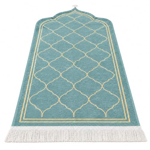 Luxury Velvet Islamic Prayer Mat for Adults, Thick Soft Muslim Prayer Rug with Non-Slip Backing, Large Janamaz Prayer Carpet for Men & Women, Ramadan Eid Hajj Umrah Gift (Teal) - color: Teal