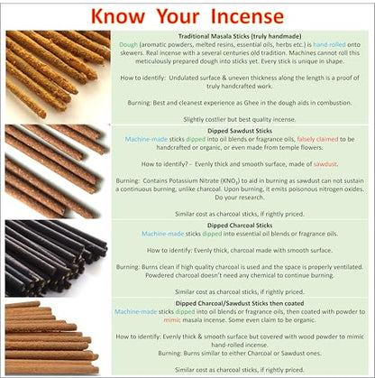 Indian Temple Incense Sticks - Artisan Masala Incense - Handrolled Long Burning Extra-Thick Sticks - Divine Scent for Home & Meditation - 100 gm