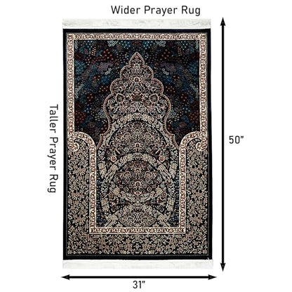 Modefa Velvet Prayer Rug - Soft Plush Turkish Janamaz Sajada Carpet for Men and Women - Luxury Velvet Wide Floral Prayer Mat Ramadan Eid Gift (Dark Blue) - color: Dark Blue