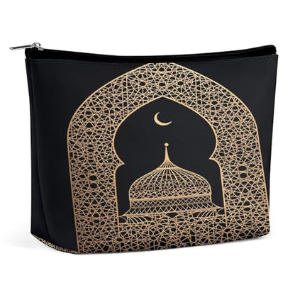 Islamic Dome Pattern Gold Makeup Bag, Travel Toiletry Organizer, Cosmetic Pouch for Women, Birthday Presents for Mom Girls Women Sisters - color: Islamic Dome Pattern Gold