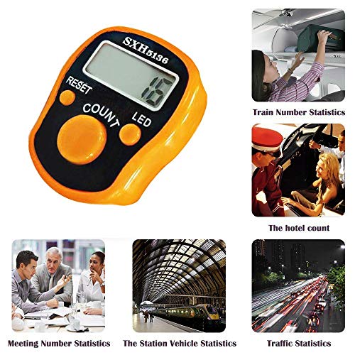 Tally Counter-Finger Counter -Tally Tasbih-Finger Lap Tally Counter,Tally Digital Mini pace Ring, Manual 6 Digital LCD, 5 Channels, auto Off clicker for People Counting, Traffic (Orange)