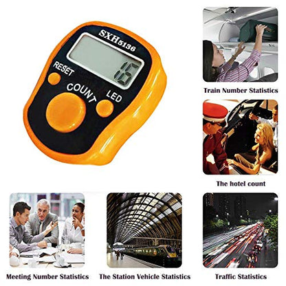 Tally Counter-Finger Counter -Tally Tasbih-Finger Lap Tally Counter,Tally Digital Mini pace Ring, Manual 6 Digital LCD, 5 Channels, auto Off clicker for People Counting, Traffic (Orange)