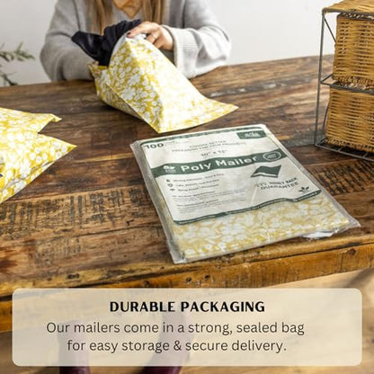 Poly Mailers 10x13 Inch 500 Pack Medium Shipping Bags Strong Thick Mailing Envelopes | Self Sealing Adhesive | Waterproof & Tear Resistant | Small Business Packaging - Floral Mustard Yellow - color: Yellow, size: 10x13 (500 Pack)