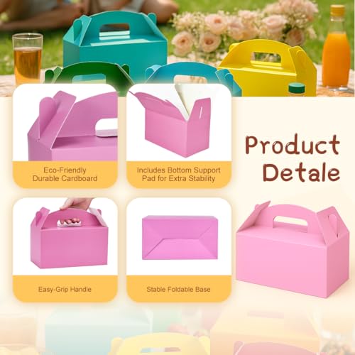 Papertide Pink Gable Box with Handles, 30 Pack 9.45×5×5 inch Sturdy Colorful Cardstock treat Boxes for Christmas Birthday Party Favors, Premium Presentation Boxes with Lids - color: Pink