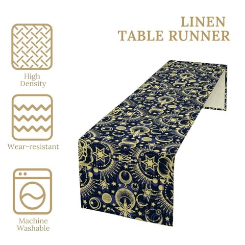 Moon Phase Floral Table Runner,Boho Moonlit Garden Flower Witchy Gothic Hippie Kitchen Table Decoration for Holiday Party Study Living Bedroom Dresser Cabin Cafe Wedding Decor 13×60in