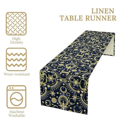 Moon Phase Floral Table Runner,Boho Moonlit Garden Flower Witchy Gothic Hippie Kitchen Table Decoration for Holiday Party Study Living Bedroom Dresser Cabin Cafe Wedding Decor 13×60in