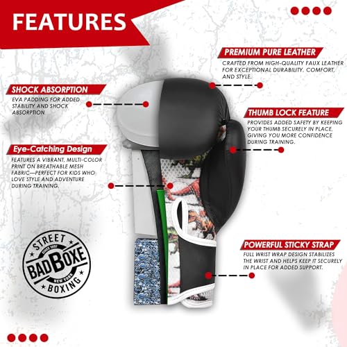 Boxing Gloves 6oz | Boxing Gloves for Kickboxing Muay Thai MMA | Bag Gloves for Punching Bag - color: Dinosaur Black