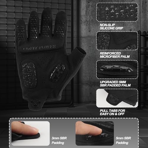 COFIT Workout Gloves for Men Women, Weight Lifting Gloves with 5MM Padded Palm, Non-Slip Gym Gloves, Fingerless Breathable Fitness Gloves for Training, Exercise, Pull Ups - size: Small