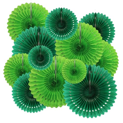 ZOOYOO Hanging Paper Fans Party Decorations,12 Pcs Green Honeycomb Round Fans,Ceiling Decor for St. Patrick's Day,Birthday,Graduations Party Backdrop - color: Green