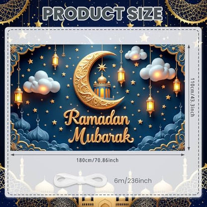 Ramadan Islamic Festival Crescent Moon Lantern Decoration Mosque Scene Mubarak Display Crescent Moon Starry Pattern Banner Islamic For Home Decoration Mosque Event