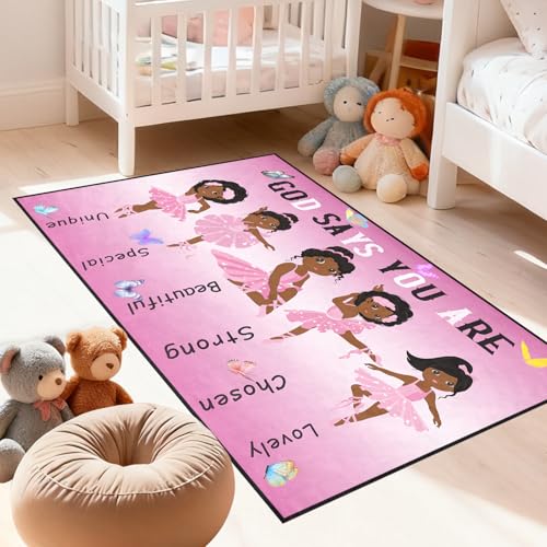 African Black Girl Rugs for Bedroom God Says You are Pink Girls Floor Rug for Living Room Ballerina Princess Carpets for Entrance Religious Room Decor Gift, 35" x 23" (2 x 3 Feet) - color: G6-bgq, size: 2' x 3' (Rectangular)