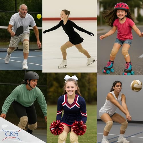 CRS Cross Gel Knee Pads for Ice Skating. 2 Gel Sleeve Knee Pad with Custom Padding for Cushion, Support and Protection of Kneecap / Patella for Figure Skating, Roller, Volleyball, Dance, and Cheer. (Large) - size: Large
