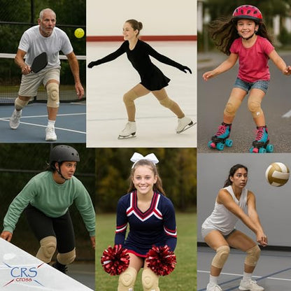 CRS Cross Gel Knee Pads for Ice Skating. 2 Gel Sleeve Knee Pad with Custom Padding for Cushion, Support and Protection of Kneecap / Patella for Figure Skating, Roller, Volleyball, Dance, and Cheer. (Large) - size: Large