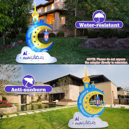 Lewondr 8.20FT Outdoor Inflatable Ramadan Moon Decorations,Waterproof Inflatable Eid Mubarak Decor,Blow Up Muslim Holy Celebration Decor with LED Lights,Muslim Holidays Inflatable for Yard,Blue Moon - style: Blue Moon