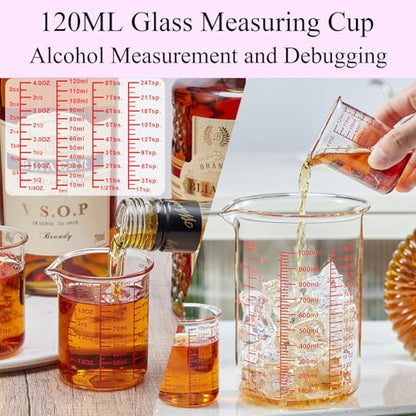 Ackers 7-Piece Glass Measuring Cup Set, Borosilicate Beaker Style Nesting Liquid Measuring Cups - size: 5ml/15ml/30ml/60ml/120ml/150ml/250ml