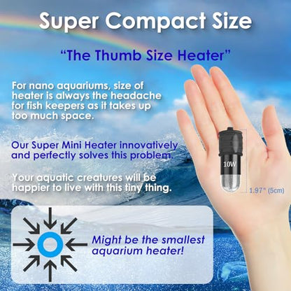 10W Mini Aquarium Heater for up to 1 Gallon Tanks | Super Small 5V/2A USB Fish Tank Heater with Digital Thermostat, Dry-Run & Overheat Protection, Memory Function - size: For Aquariums ≤ 1 Gal