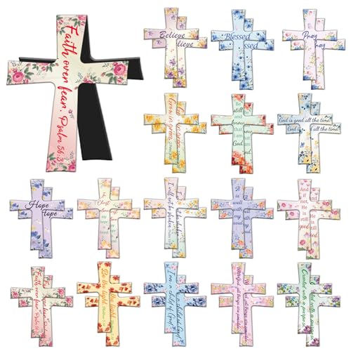 Wxiben Cross Magnetic Bookmarks Gifts - 32 Pcs Christian Floral Magnet Book Page Markers Bible Verse Religious Bookmark Clips for Women Men Book Lovers Reader Office Supplies - style: Bible Cross