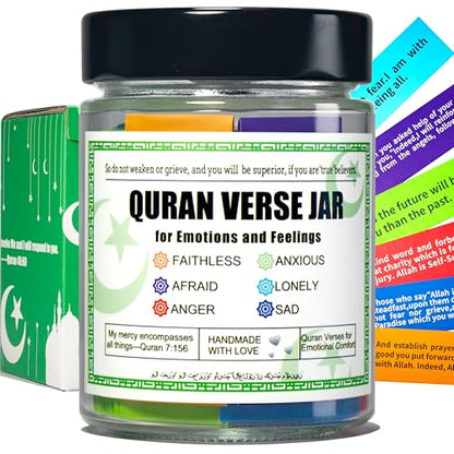 Quran Verse Jar for Spiritual Comfort, Islamic Gifts for Women Men Kids Muslim Friends, Ramadan Decorations, Ramadan Eid Gifts,Quran Prayers & Gratitude Verses in English, Islamic Decor