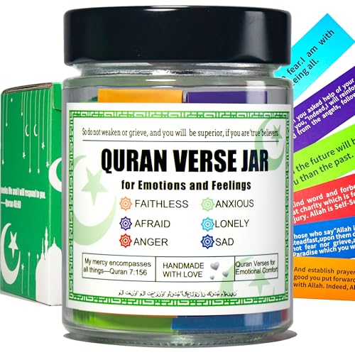 Quran Verse Jar for Spiritual Comfort, Islamic Gifts for Women Men Kids Muslim Friends, Ramadan Decorations, Ramadan Eid Gifts,Quran Prayers & Gratitude Verses in English, Islamic Decor