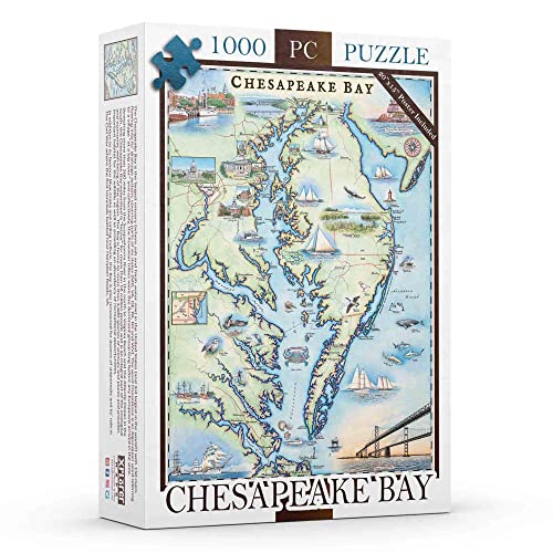 Chesapeake Bay Map Jigsaw Puzzle – 1000 Pieces, Hand-Drawn Artwork, Educational Family Puzzle, Includes Poster – 19.8” x 26.4” - color: Chesapeake Bay