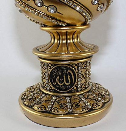 Islamic Table Decor Gift Egg Sculpture Statue Muslim Showpiece Home Decor Gifts Eid Ramadan Arabic Ayatul Kursi (6.3in Gold)