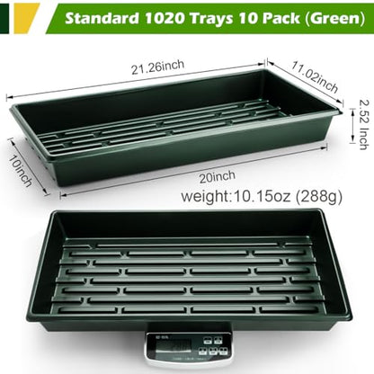 RooTrimmer 10 Pack 1020 Trays No Holes-Reusable Nursery Flats for 50/72 Cell Plug Tray, Heavy Duty Seed Starter Trays for Transplant, Seed Starting, Plant Propagation & Seed Germination (Dark Green) - size: TD542-10P-Dark Green