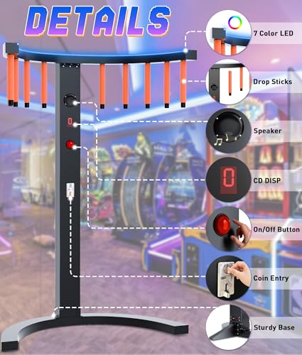 Hand Eye Coordination Training Machine, LED Catch Stick Game with MP3 Music, 10 Speed Adjustable Reaction Training Toy, Indoor Outdoor Arcade Game for Family Party Business Entertainment