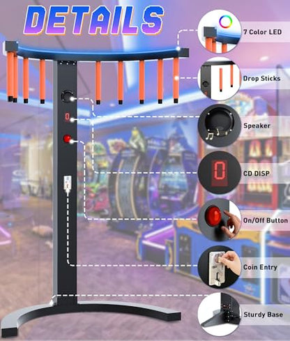 Hand Eye Coordination Training Machine, LED Catch Stick Game with MP3 Music, 10 Speed Adjustable Reaction Training Toy, Indoor Outdoor Arcade Game for Family Party Business Entertainment