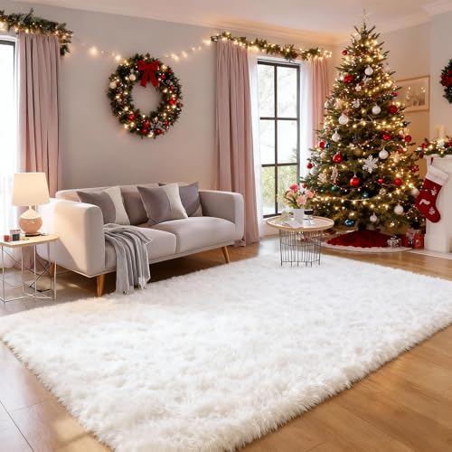 White Area Rugs for Bedroom, Fluffy Washable 4x6 - color: White, size: 4' x 6' (Rectangular)