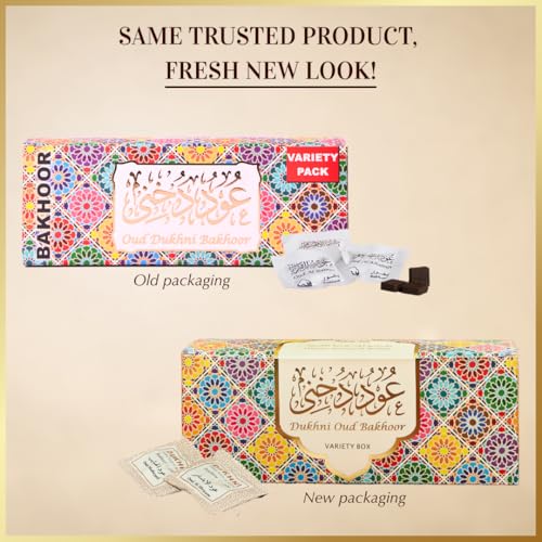Oud Bakhoor Variety Box by Dukhni | Assorted Box | 30 Pieces Bakhoor | Gift Set & Refill Kit | Arabic Incense | Islamic Gifts, Eid & Ramadan Gift | Luxurious, Long Lasting