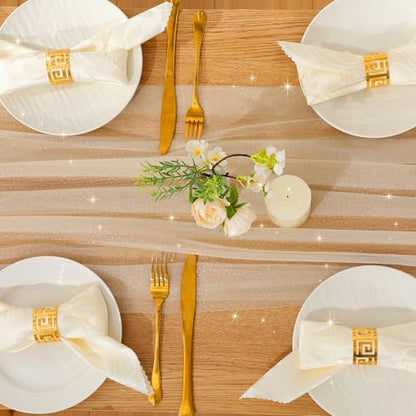 1pc Fall/Halloween Table Runner 10 ft Gold Metallic Foil Sheer - color: White