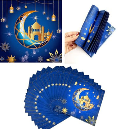 KYMY 44 pcs Ramadan Mubarak Dinnerware Set,Ramadan Muslim Paper Tableware, Islamic Party Supplies with Disposable Mubarak Plates, Napkins, Cups for Eid Mubarak, Haji Holiday Decorations