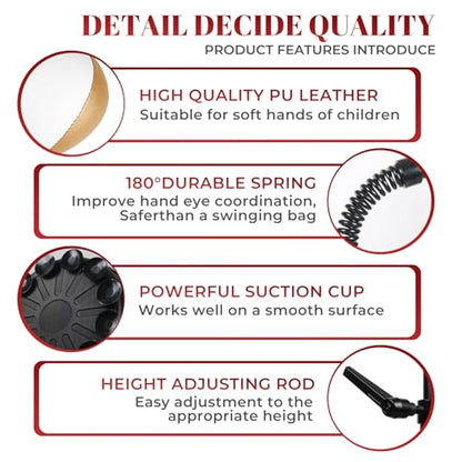 Boxing bar Reflex Speed Bag Punching Bag Free Standing Boxing Bag with Adjustable Height & Reinforced Spring Strong Durable Relief Stress Ball for MMA WWE Exercise（red White Gold）