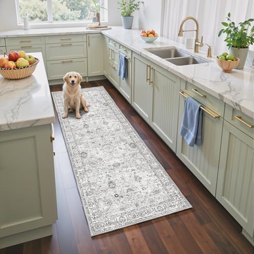 Grey Floral Hallway Runner Rug 2x6 for Bedroom Kitchen - color: Grey/White, size: 2' x 6' (Rectangular)