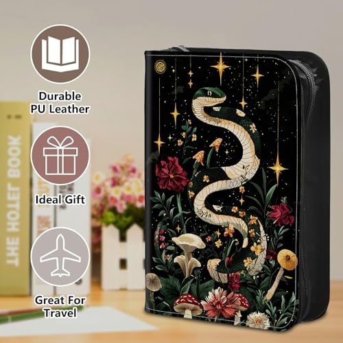 Bible Cover Case for Women, PU Leather Large Bible Cases with Zipper Fits Books Up to 12" x 9" x 2.76”, Bible Carrying Bag for Men, Plant Serpent Spell - color: Plant Serpent Spell