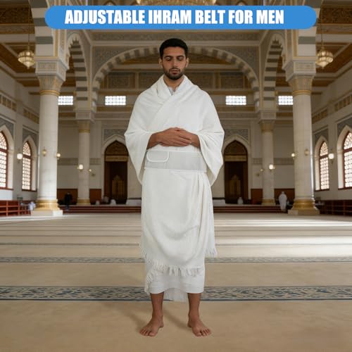 Qianliniuinc Men's Ihram Belt with Multi-Pocket Storage,Adjustable Ihram Belt for Men for Umrah Essentials and Hajj